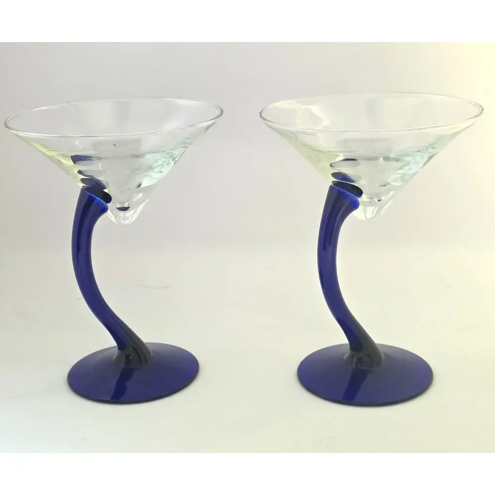Libbey Bravura Cobalt Blue Twist Stem Martini Glasses Set of 2 10 oz Barware